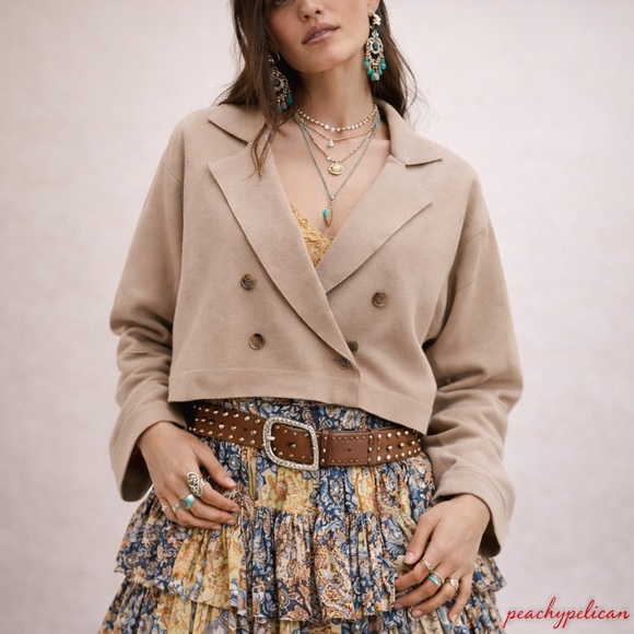 Free People Sweaters - We the Free Free People Sadie Crop Sweater Knit Blazer Taupe Brown Tree House XL